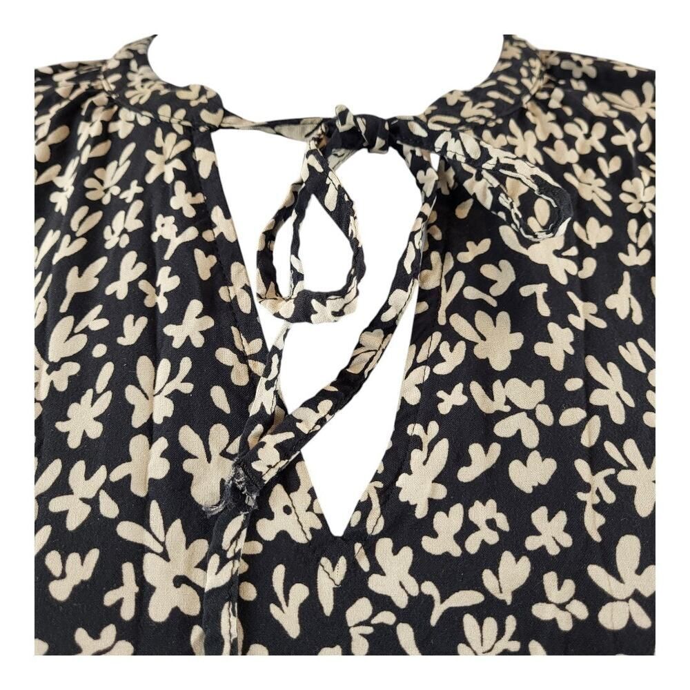 The Drop Large White Black Floral Print Mini Dress 100% Viscose Peplum Hem BOHO - Picture 5 of 13